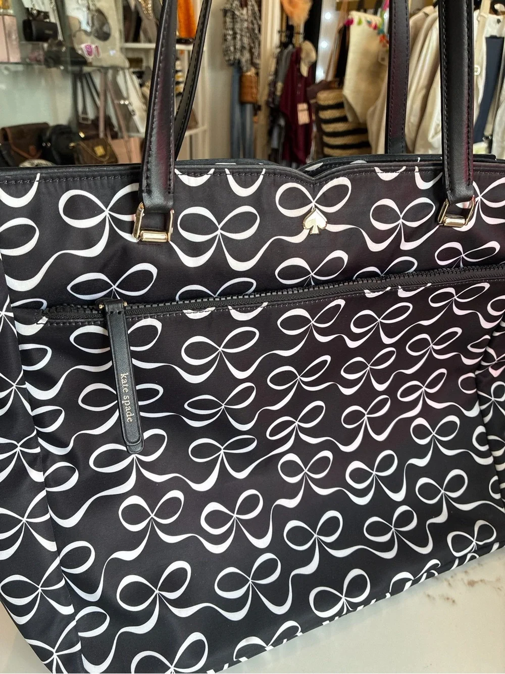 kate spade Black and White Bow-Print Tote